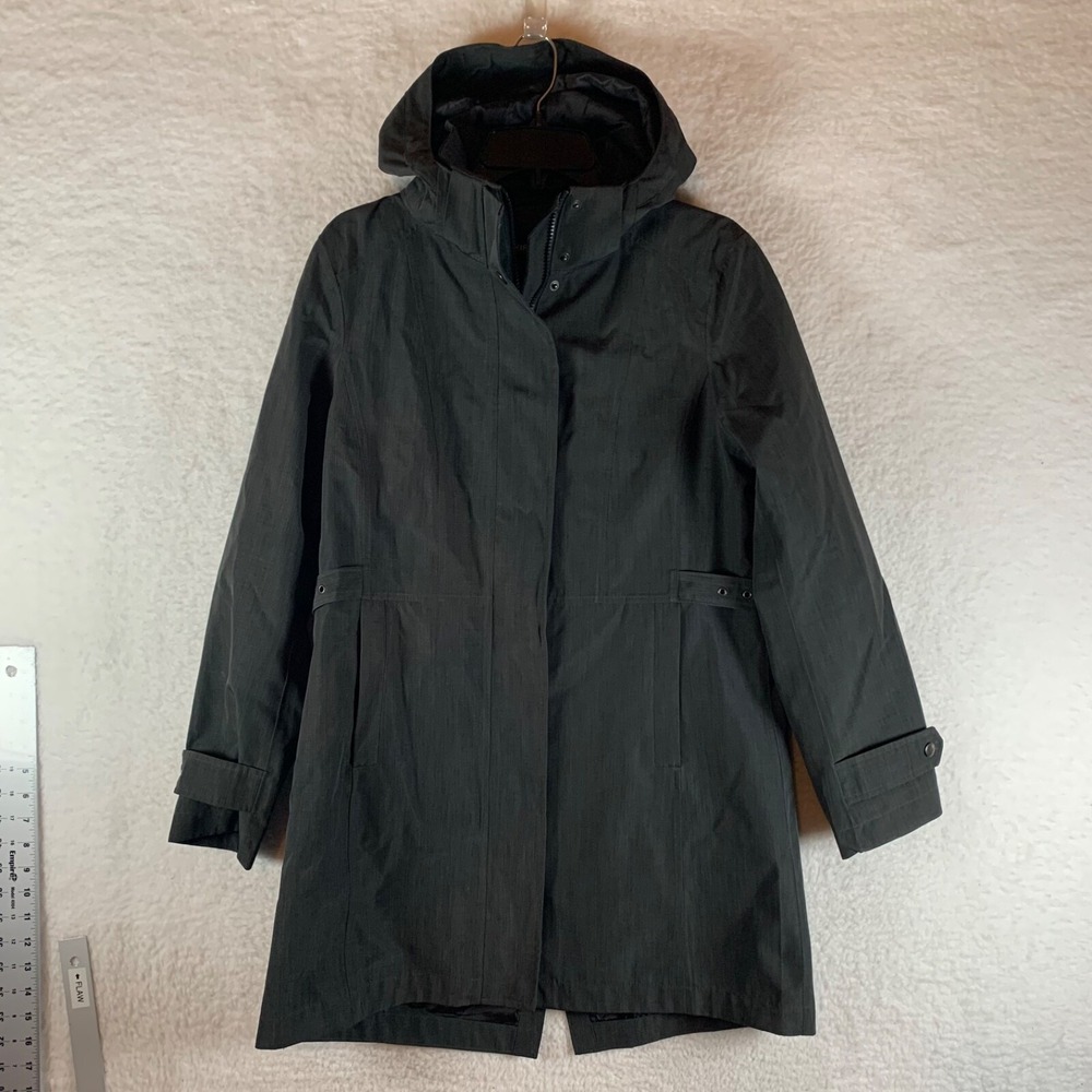 Kirkland Signature Women's Gray Trench Coat Full Zip Hooded Rain Jacket Size L